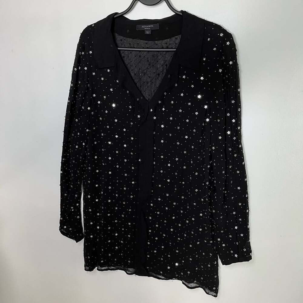 All Saints Shalien Star Embellished Sheer Black Top Blouse - Picture 6 of 13